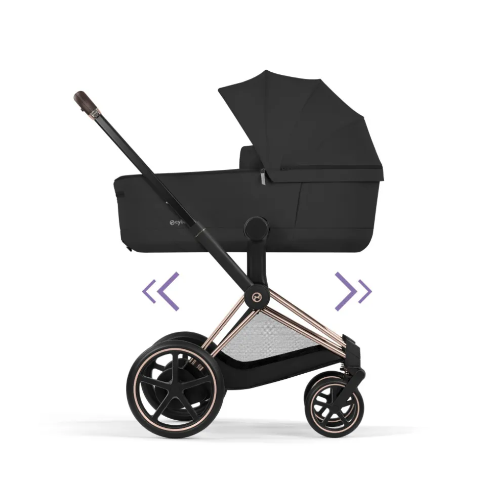 Poussette duo électrique e-priam 3 avec nacelle pliable châssis rosegold sepia black