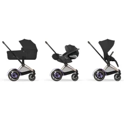 Poussette duo électrique e-priam 3 avec nacelle pliable châssis rosegold sepia black