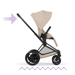 Poussette duo électrique e-priam 3 avec nacelle pliable châssis matt black cozy beige