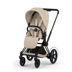 Poussette duo électrique e-priam 3 avec nacelle pliable châssis matt black cozy beige