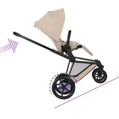 Poussette duo électrique e-priam 3 avec nacelle pliable châssis matt black cozy beige