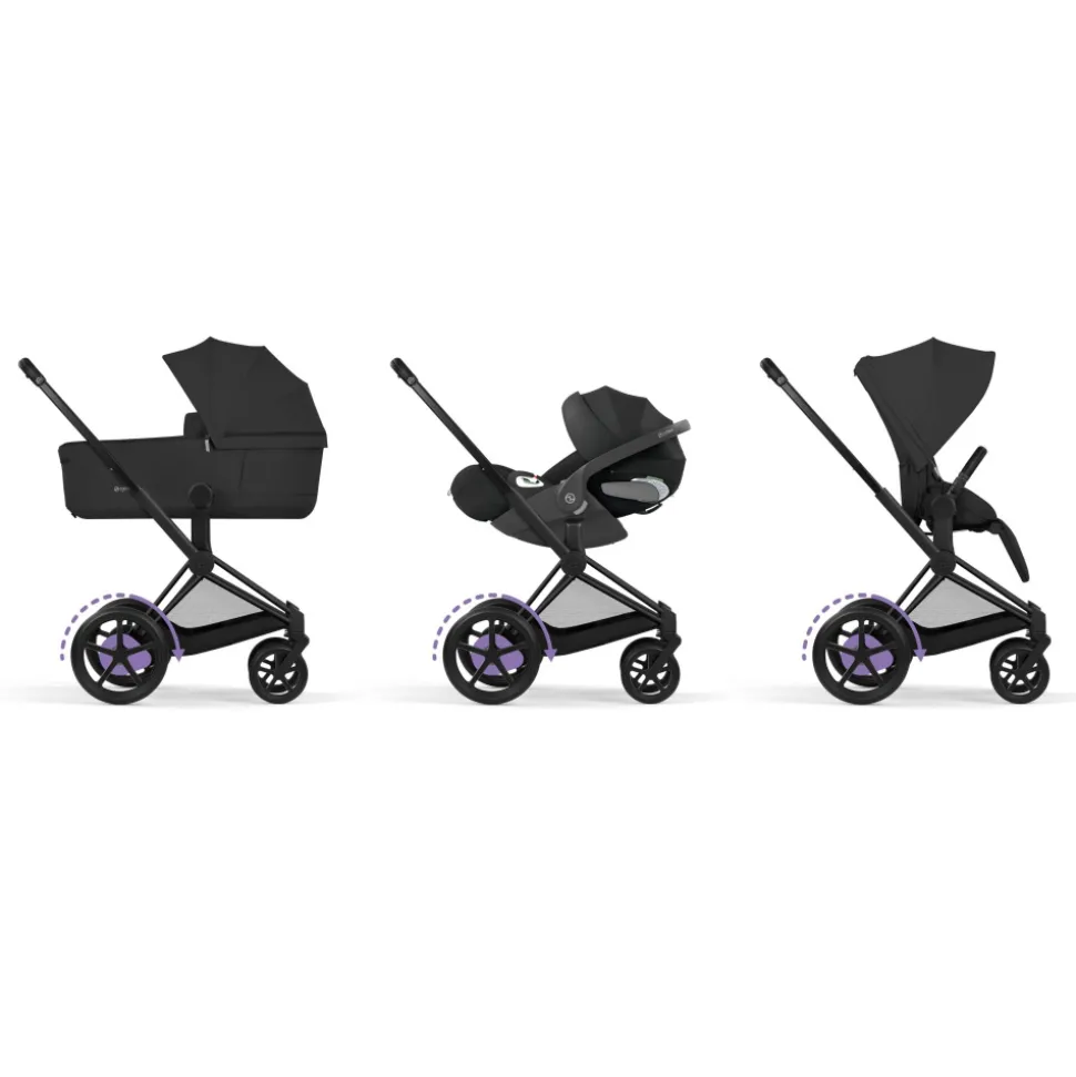 Poussette duo électrique e-priam 3 avec nacelle pliable châssis matt black sepia black