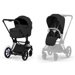 Poussette duo électrique e-priam 3 avec nacelle pliable châssis matt black sepia black