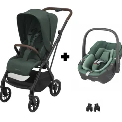 Poussette duo leona 2 + siège auto pebble 360 twillic green
