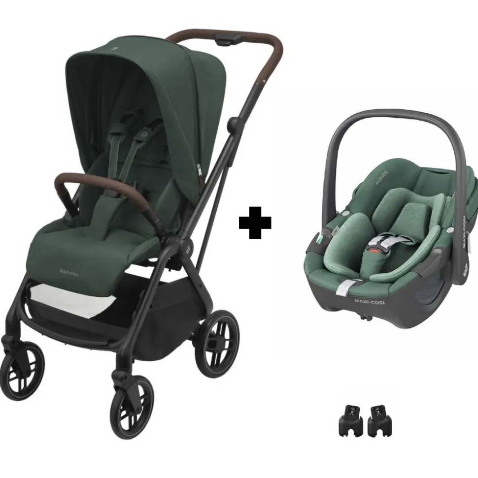 Poussette duo leona 2 + siège auto pebble 360 twillic green