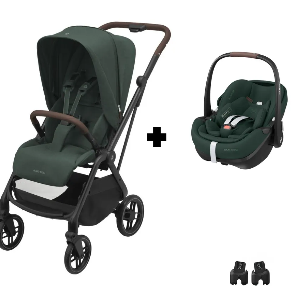 Poussette duo leona 2 + siège auto pebble 360 pro 2 twillic green