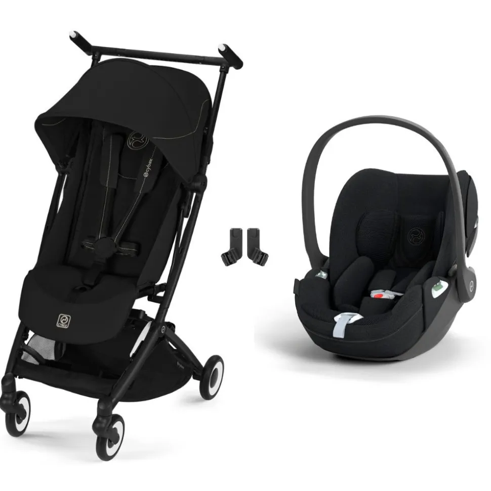 Poussette duo libelle 5 ultra compacte magic black avec siège auto cloud t i-size tissu plus