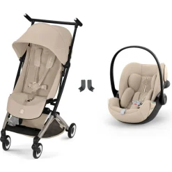 Poussette duo libelle 5 ultra compacte almond beige avec siège auto cloud g3 i-size tissu plus