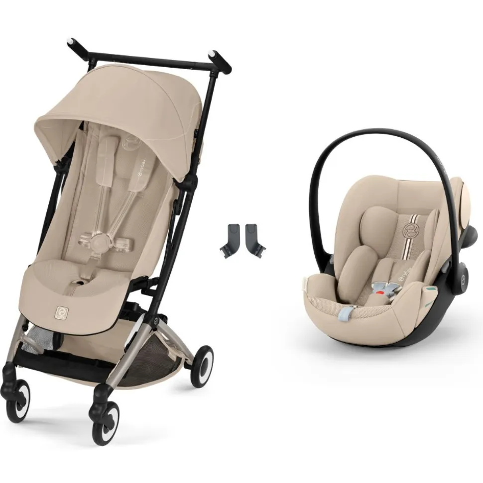 Poussette duo libelle 5 ultra compacte almond beige avec siège auto cloud g3 i-size tissu plus