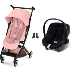 Poussette duo libelle 5 ultra compacte candy pink avec siège auto aton b2 i-size