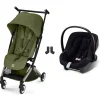 Poussette duo libelle 5 ultra compacte moss green avec siège auto aton b2 i-size