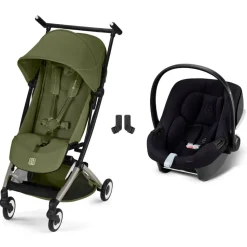 Poussette duo libelle 5 ultra compacte moss green avec siège auto aton b2 i-size