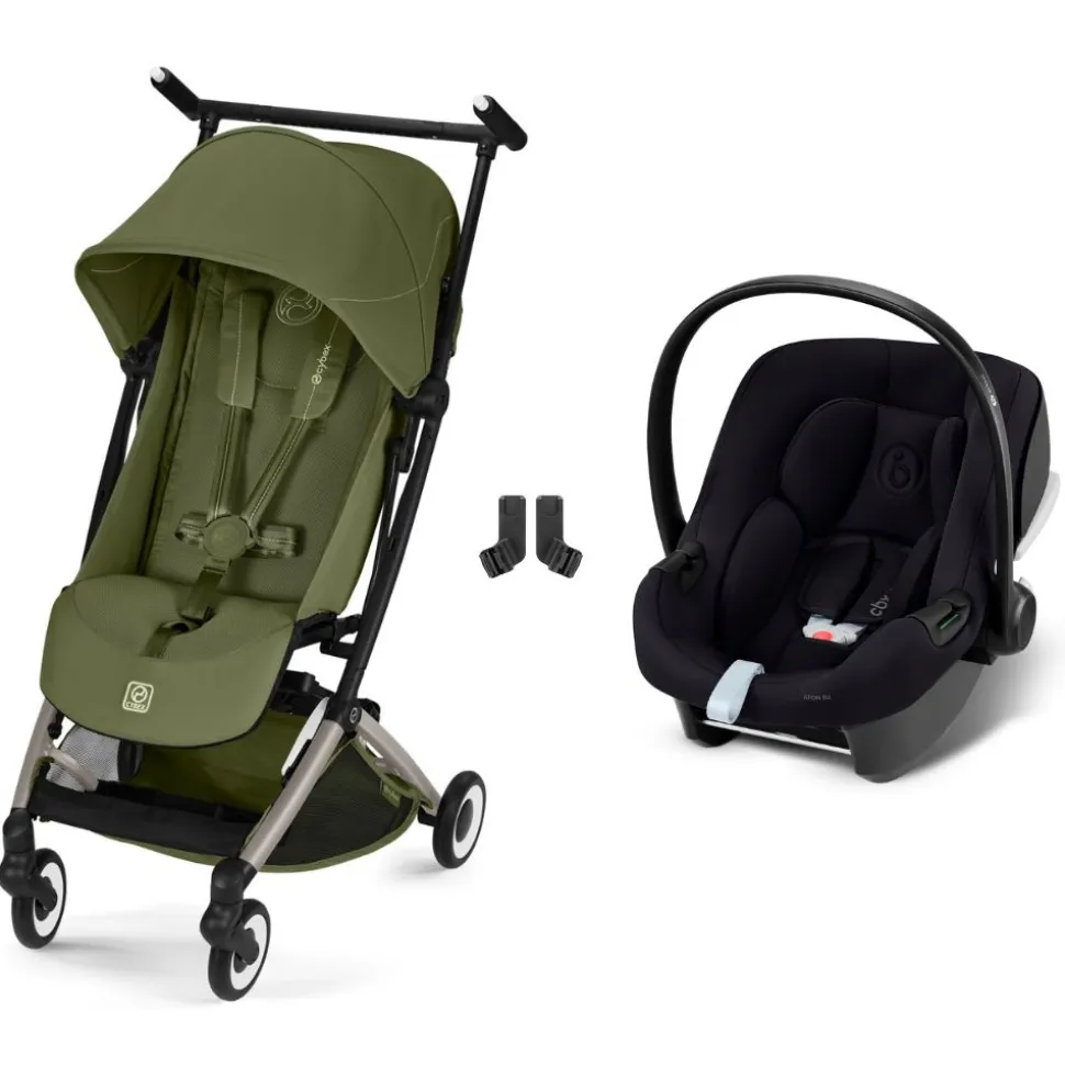 Poussette duo libelle 5 ultra compacte moss green avec siège auto aton b2 i-size