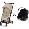 Poussette duo libelle 5 ultra compacte almond beige avec siège auto aton b2 i-size
