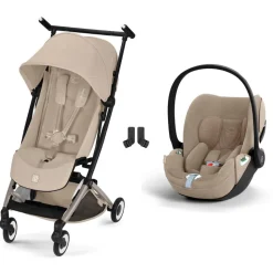 Poussette duo libelle 5 ultra compacte almond beige avec siège auto cloud t i-size tissu plus