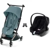 Poussette duo libelle 5 ultra compacte stormy blue avec siège auto aton b2 i-size