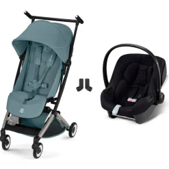 Poussette duo libelle 5 ultra compacte stormy blue avec siège auto aton b2 i-size