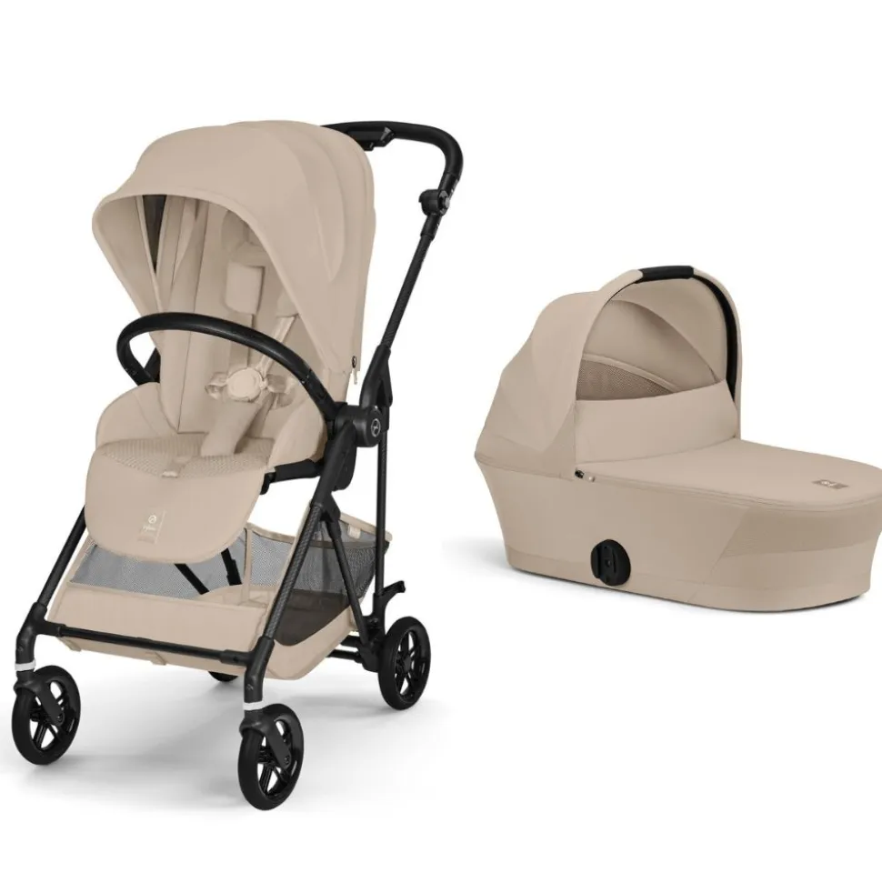 Poussette duo melio carbon 6 almond beige avec nacelle melio cot