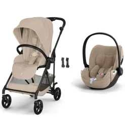 Poussette duo melio carbon 6 almond beige avec siège auto cloud t i-size tissu plus