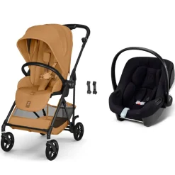 Poussette duo melio carbon 6 cinnamon yellow avec siège auto aton b2 i-size