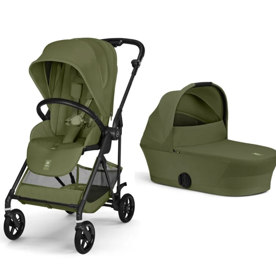 Poussette duo melio carbon 6 moss green avec nacelle melio cot
