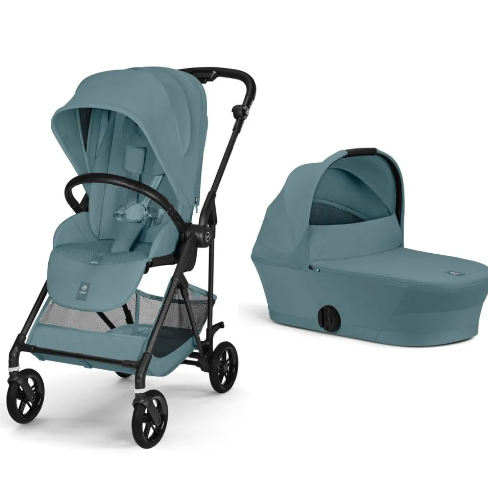 Poussette duo melio carbon 6 stormy blue avec nacelle melio cot