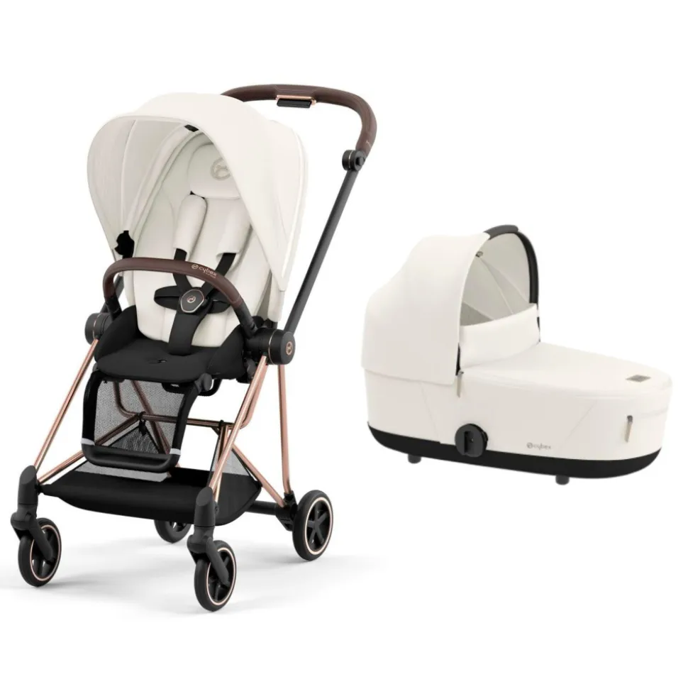 Poussette duo mios 3 off white châssis rose gold + nacelle luxe