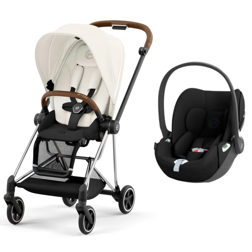 Poussette duo mios 3 off white châssis chrome brown + cloud t i-size