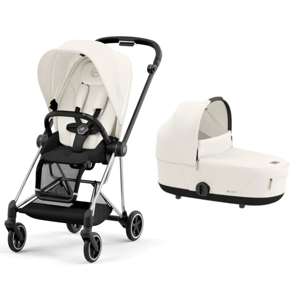 Poussette duo mios 3 off white châssis chrome black + nacelle luxe
