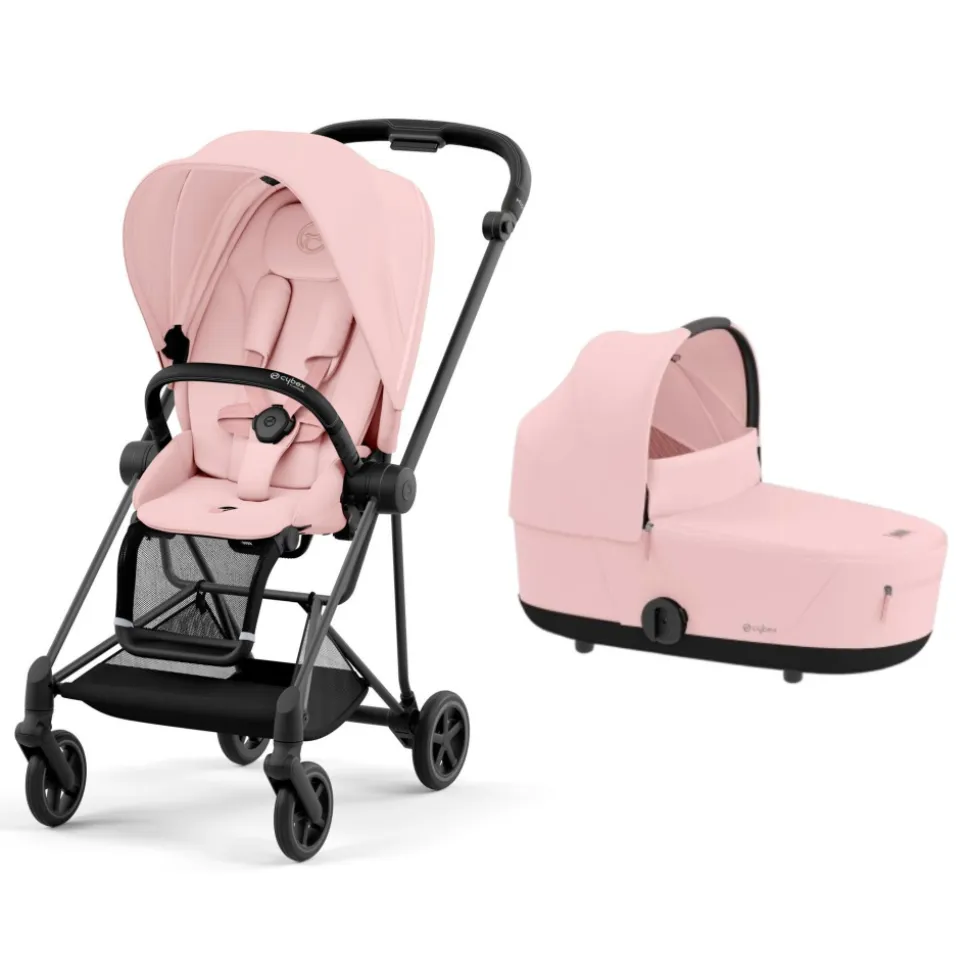 Poussette duo mios 3 peach pink châssis matt black + nacelle luxe
