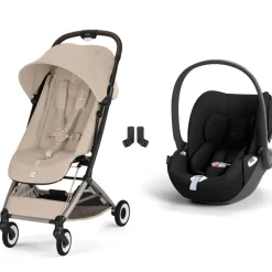 Poussette duo orfeo 3 compacte almond beige avec siège auto cloud t i-size