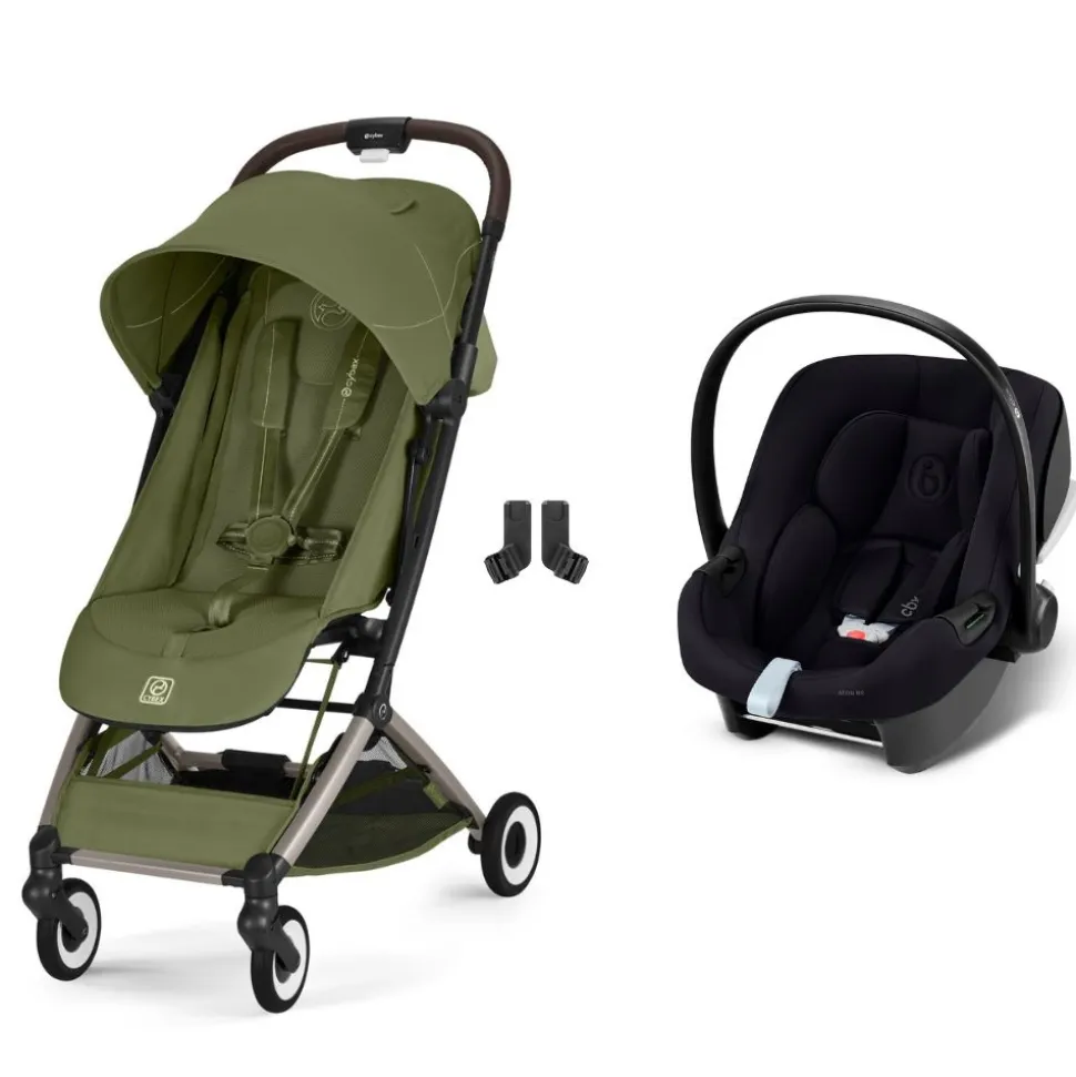 Poussette duo orfeo 3 compacte moss green avec siège auto aton b2 i-size