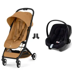 Poussette duo orfeo 3 compacte cinnamon yellow avec siège auto aton b2 i-size