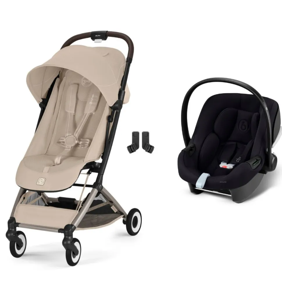 Poussette duo orfeo 3 compacte almond beige avec siège auto aton b2 i-size