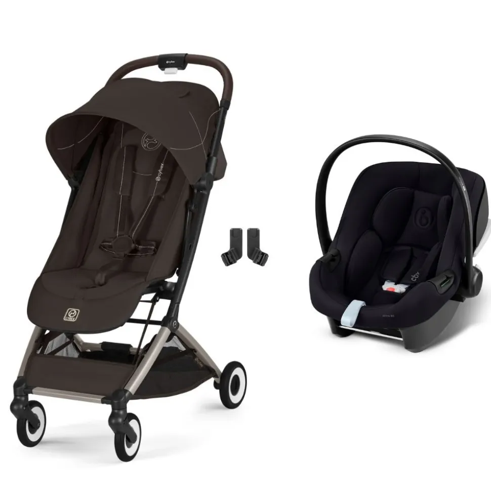 Poussette duo orfeo 3 compacte chocolate brown avec siège auto aton b2 i-size