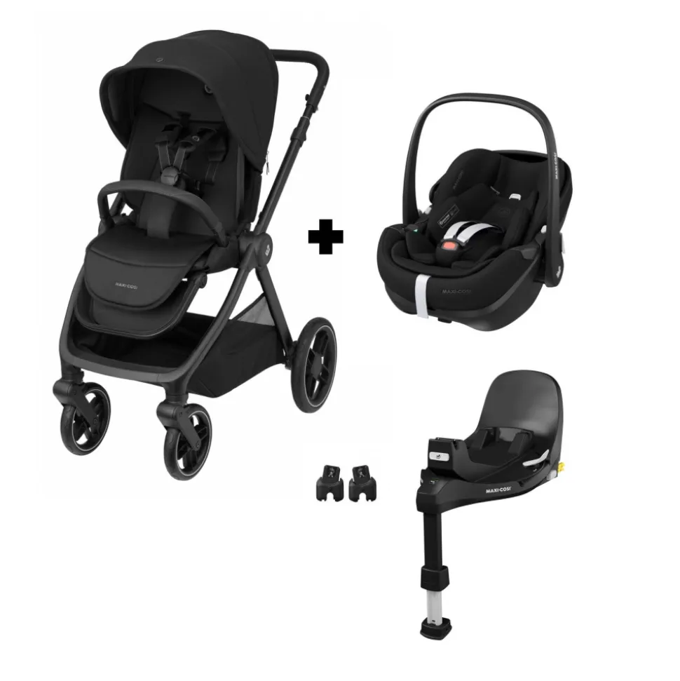 Poussette duo oxford + siège auto pebble 360 pro 2 twillic black + base familyfix 360 pro