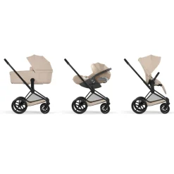 Poussette duo priam 5 avec nacelle pliable châssis matt black cozy beige