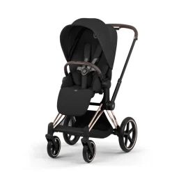 Poussette duo priam 5 avec nacelle pliable châssis rosegold sepia black