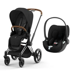 Poussette duo priam 4 sepia black châssis chrome brown + siège auto cloud t i-size