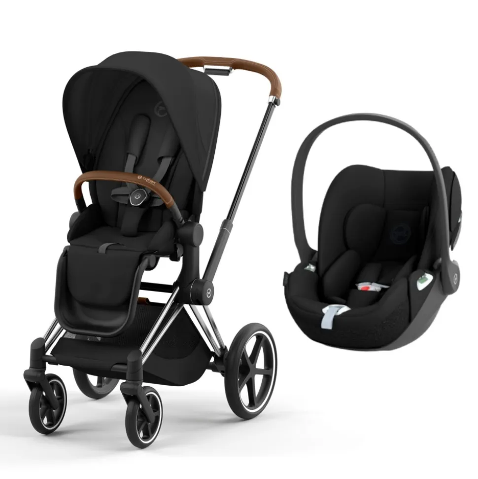 Poussette duo priam 4 sepia black châssis chrome brown + siège auto cloud t i-size
