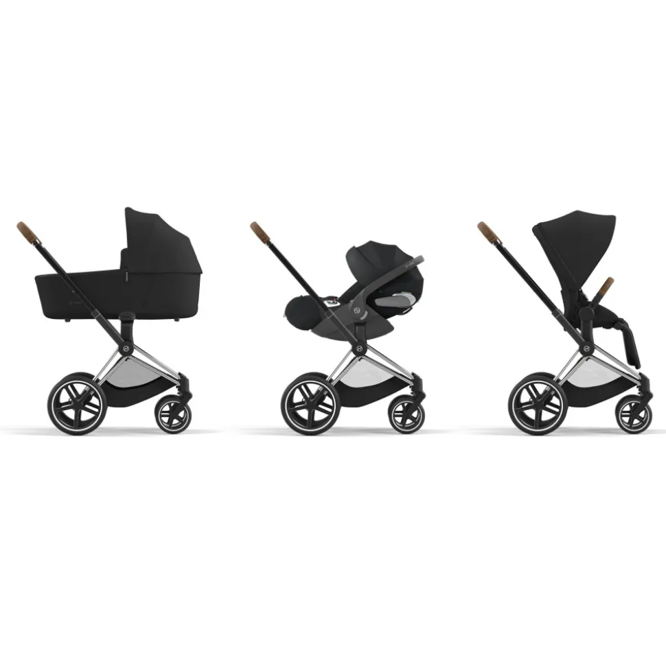 Poussette duo priam 4 sepia black châssis chrome brown + siège auto cloud t i-size