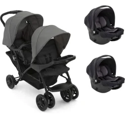 Poussette duo stadium double titanium + 2 sièges auto snugessentials midnight