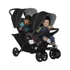 Poussette duo stadium double black grey + 2 sièges auto snugessentials midnight