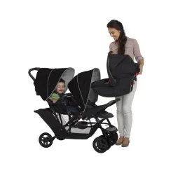 Poussette duo stadium double black grey + 2 sièges auto snugessentials midnight