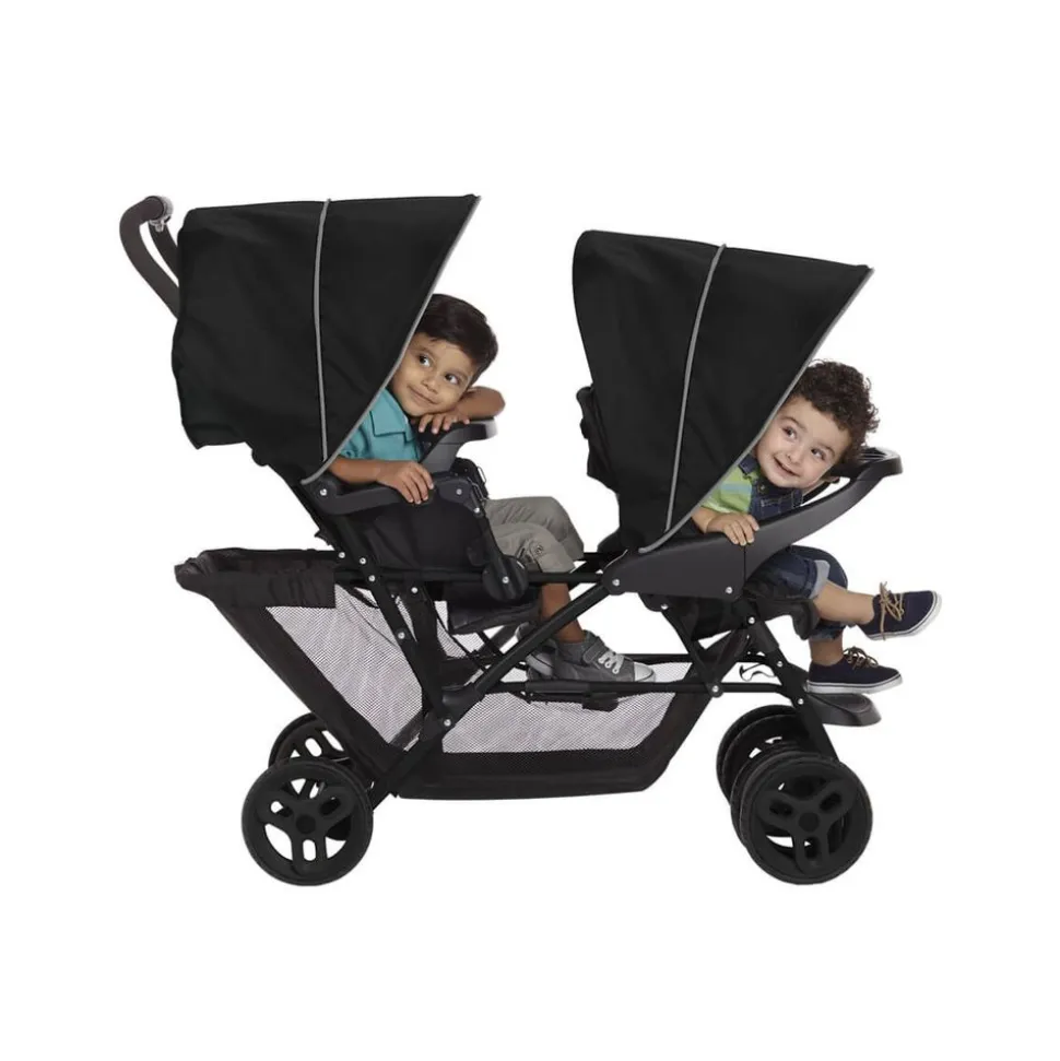 Poussette duo stadium double black grey + 2 sièges auto snugessentials midnight