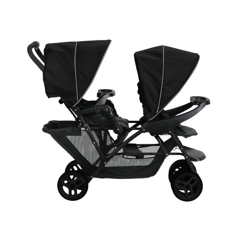 Poussette duo stadium double black grey + 2 sièges auto snugessentials midnight