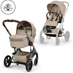 Poussette duo tout terrain balios s lux 4 avec nacelle pliable almond beige