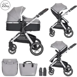 Poussette duo viola gris nacelle + adaptateur siège-auto