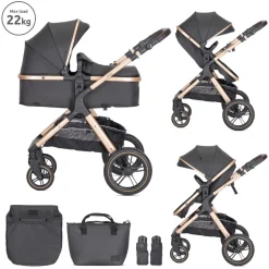 Poussette duo viola noir nacelle + adaptateur siège-auto