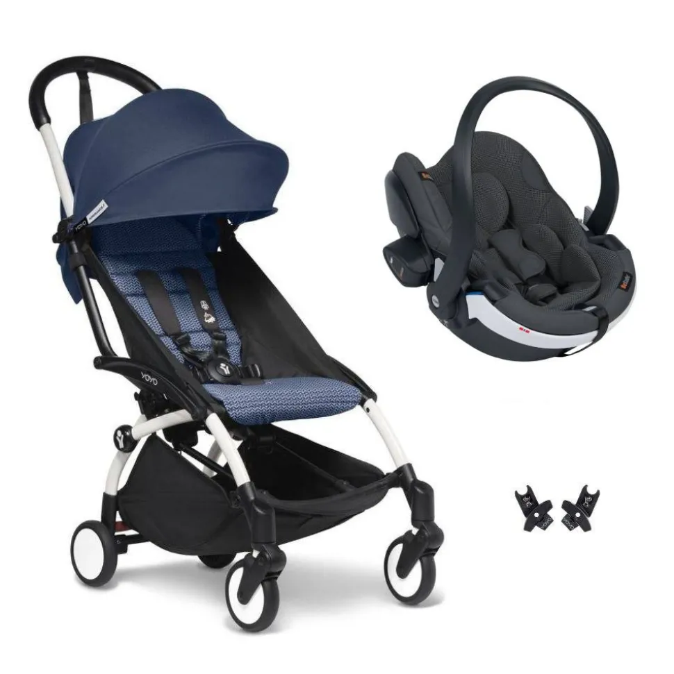 Poussette duo yoyo 3 - châssis blanc pack 6+ et siège auto izi go modular x2 by besafe bleu air france